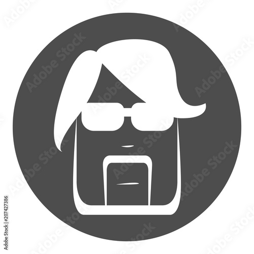 Brutal hipster face silhouette in circle. Barbershop logo. Vector icon.