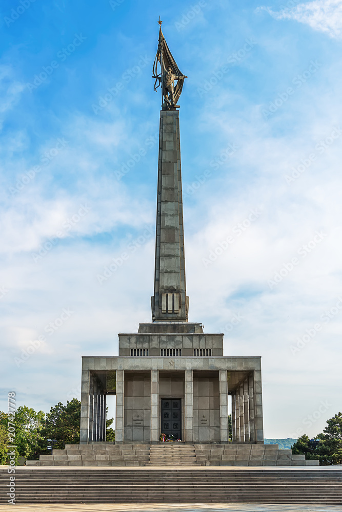 Bratislava, Slovakia - May 24, 2018: Slavin War Memorial is a monument and military cemetery in Bratislava, Slovakia. Slavin War Memorial is the burial ground of Soviet Army soldiers in World War II.