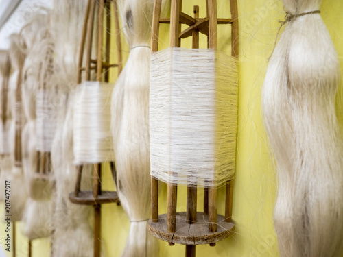 Museum of silk production. Hand process of silk yield.