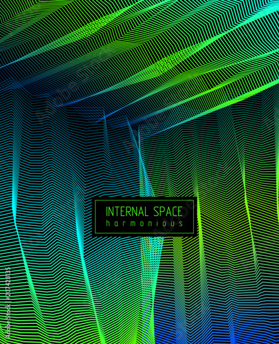 Vector surreal illusion art for design, line art 3d dimensional textured inner space, hallucinogen drug trip theme. Fantastic psychedelic trendy modern op art, optical dimensional illusion.
