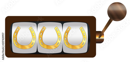 Fruit Machine 3 Lucky Gold Horseshoe Icons With Handle And Knob