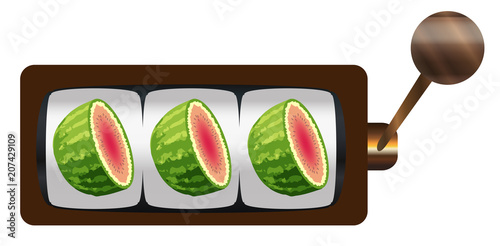 Fruit Machine 3 Melons or Cantaloupe With Handle And Knob