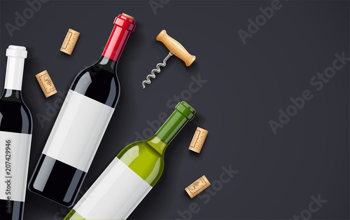 Red Wine bottle, cork and corkscrew concept design for wines