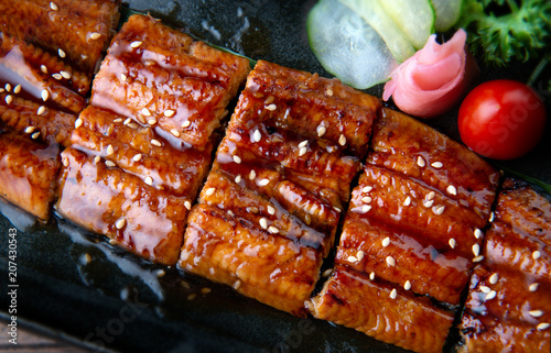 Cut grilled Japanese eel. photo