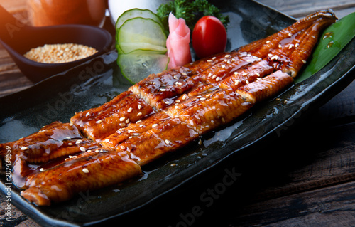 Cut grilled Japanese eel. photo