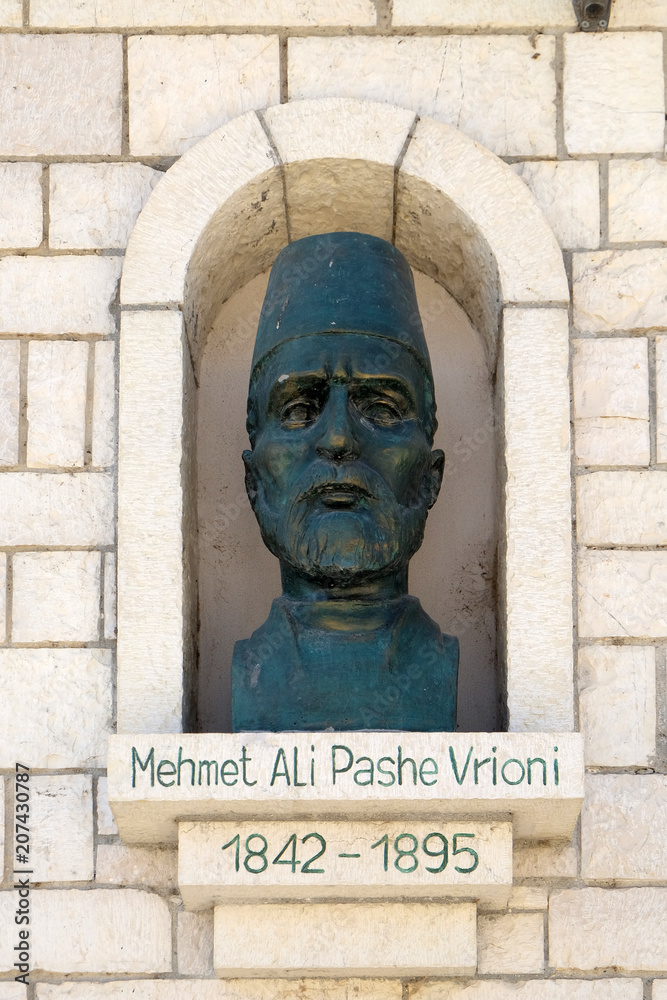 Fototapeta premium Memorial of Mehmet Ali Pashe Vrioni Albanian politician and diplomat, Vice President of the League of Prizren, Berat, Albania.