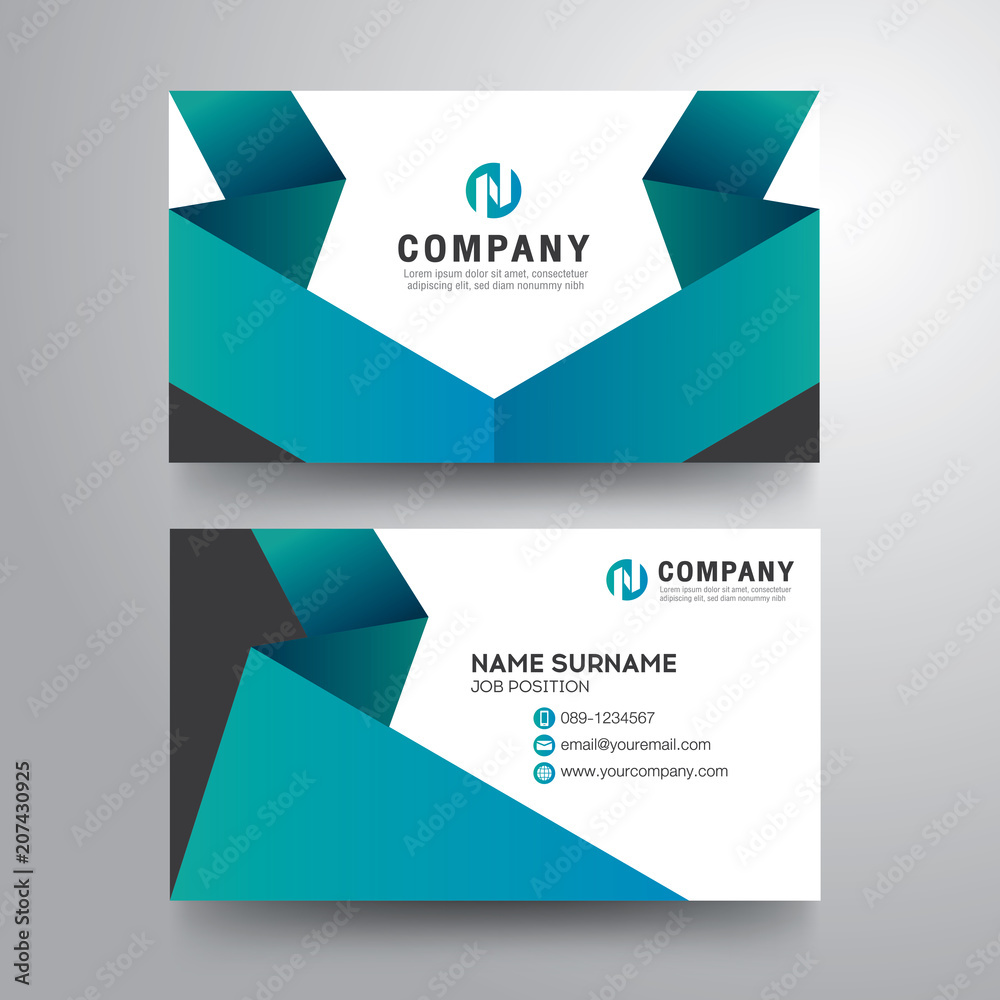 Modern business card with geometric blue green color Modern business card with geometric blue green color