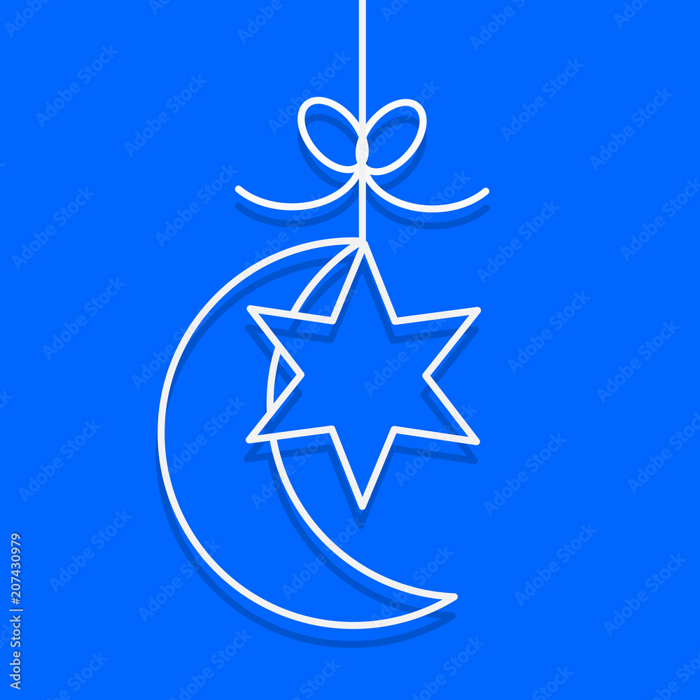 Moon and Star icon hanging with shadow vector background. Moon and Star icon hanging with shadow vector background.