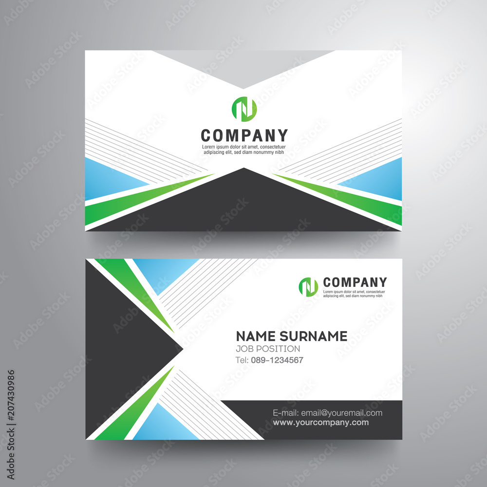 Modern business card with geometric blue green gray color