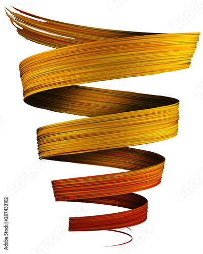 Colorful orange to yellow 3D brush paint stroke swirl