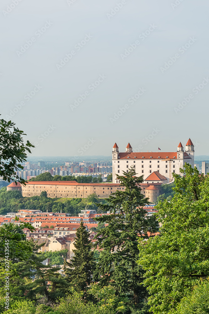 Bratislava, Slovakia - May 24, 2018: Bratislava Castle from Downtown. The castle is the cities main tourist attraction attracting many people each year.