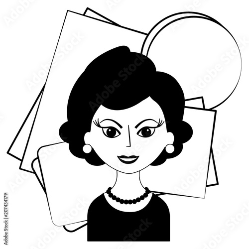 beautiful woman character classic style vector illustration black and white
