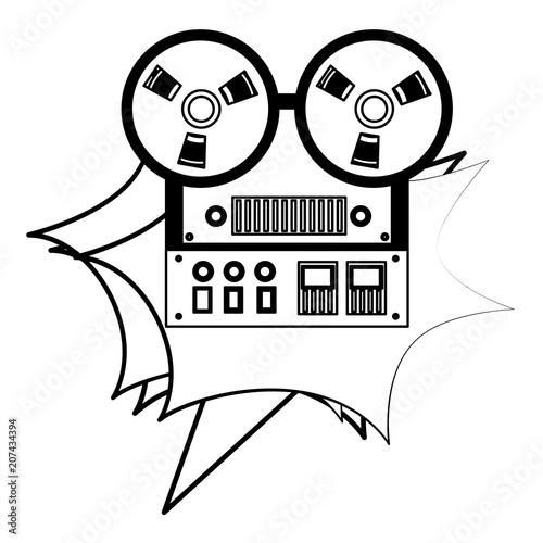 reel to reel tape recorder retro vintage vector illustration black and white