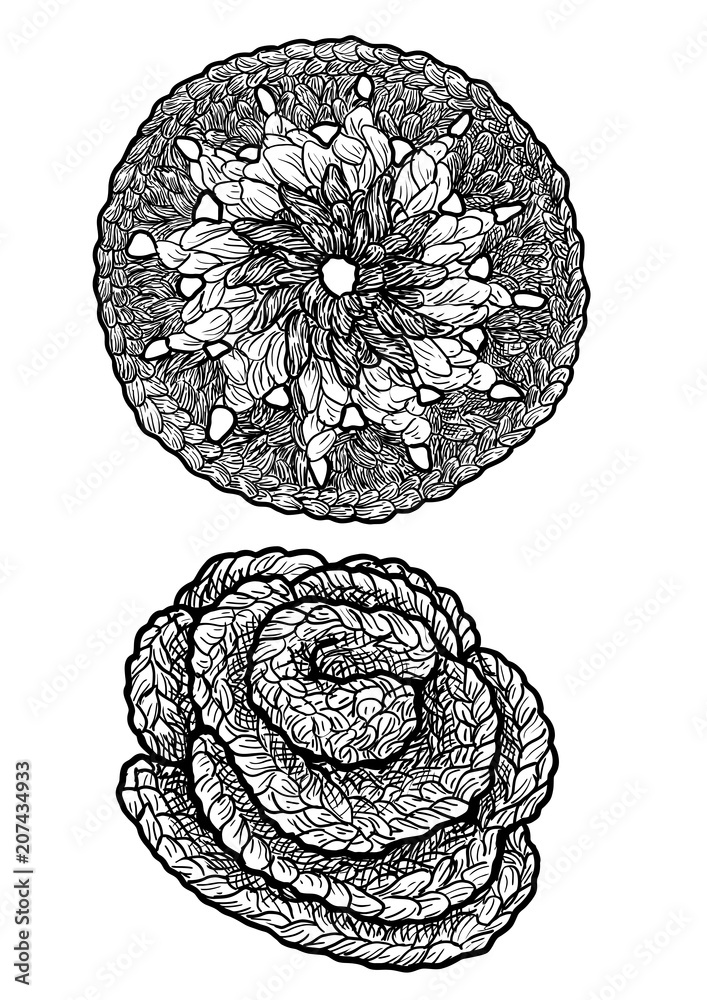 Vecteur Stock Crochet and crochet flower illustration, drawing, engraving,  ink, line art, vector | Adobe Stock