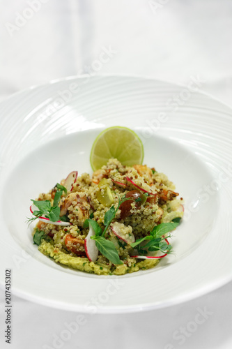 quinoa with shrimps and vegetables for the restaurant