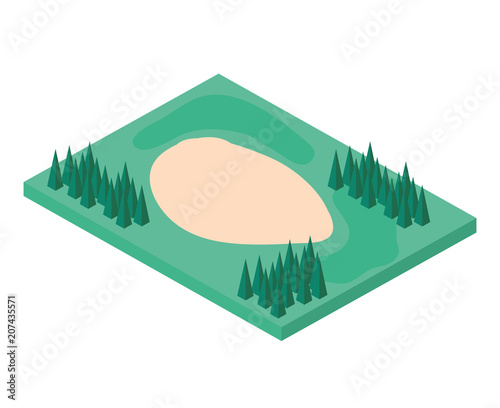 golf course with trap sand isometric scene vector illustration design