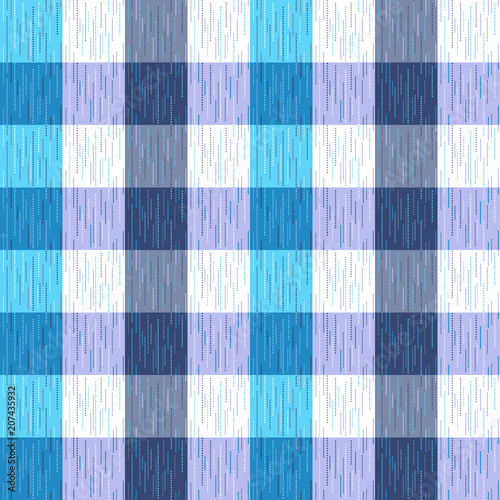 Checked, tartan, plaid or striped seamless pattern in white and blue colors. Vector illustration.