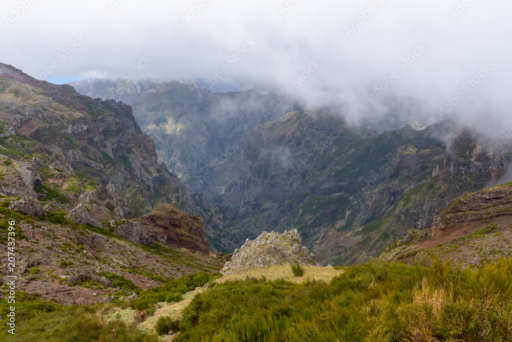 View from Pico do Arieiro. It is the third highest peak on Madeira with an altitude of 1818 metres. Madeira Island, Portugal.