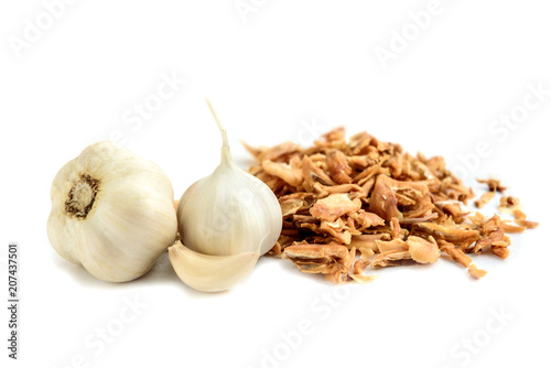 Dried garlic isolated on white background.