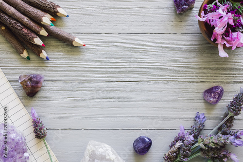 Colored Pencils and Paper with Lavender