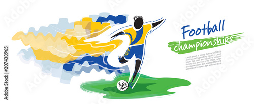 Football championship vector. Artistic figurative soccer character.
