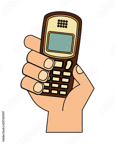 Wallpaper Mural hand with old cellphone retro style vector illustration design Torontodigital.ca