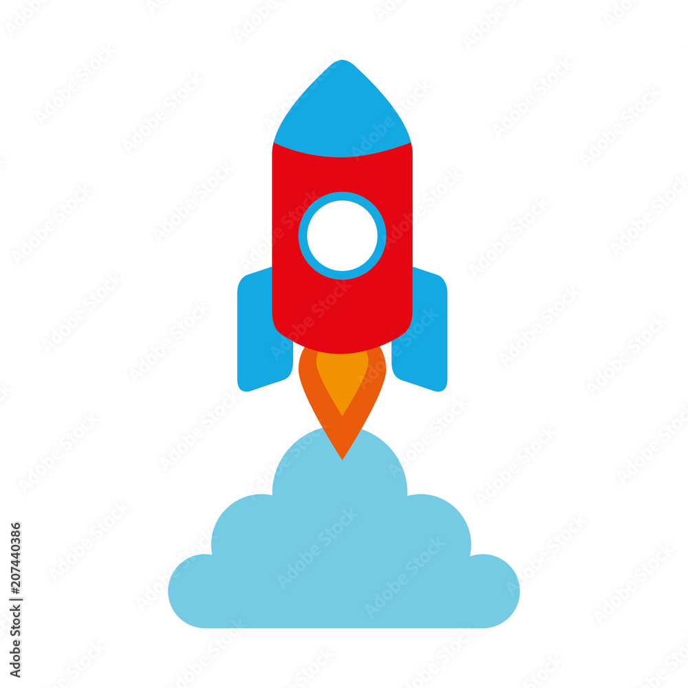 start up rocket with cloud isolated icon vector illustration design