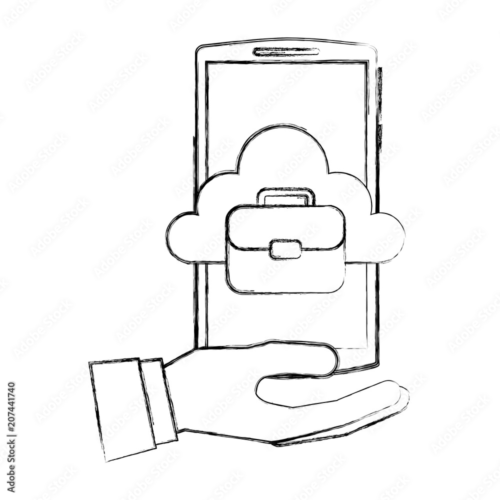 hand with smartphone and cloud computing isolated icon vector illustration design hand with smartphone and cloud computing isolated icon vector illustration design