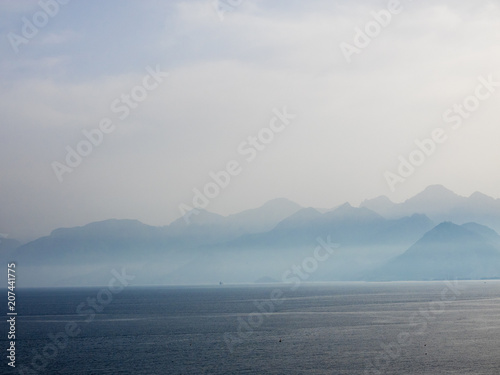 Breathtaking misty mountains view from Antalya  Turkey.