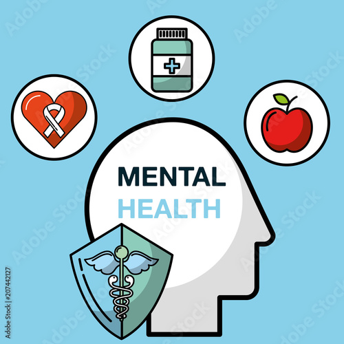 silhouette head medicine diet mental health care vector illustration