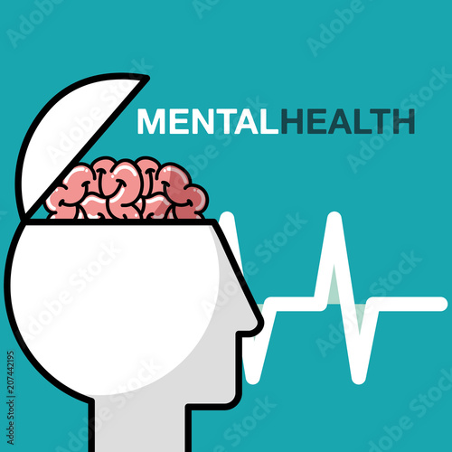 silhouette head brain mental health care vector illustration