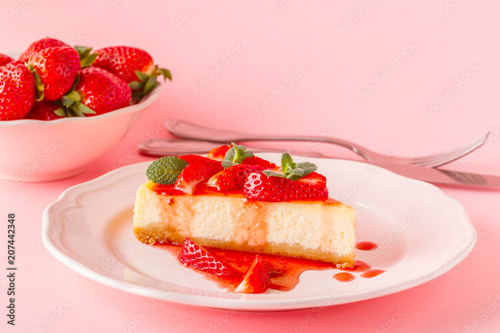 Delicious homemade cheesecake with strawberries. Delicious homemade cheesecake with strawberries.