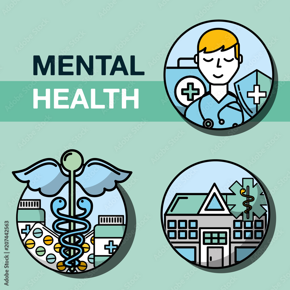 doctor hospital caduceus mental health care vector illustration
