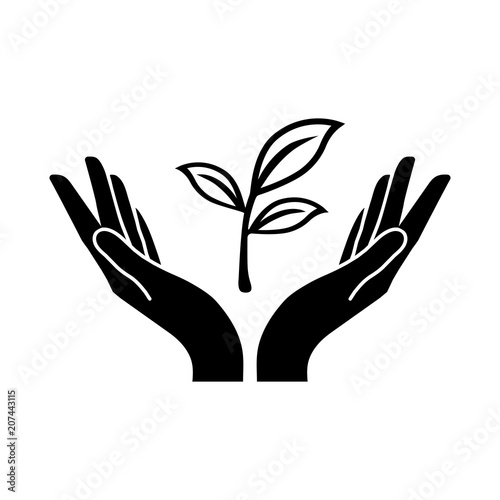 plant vector icon with two human hands.