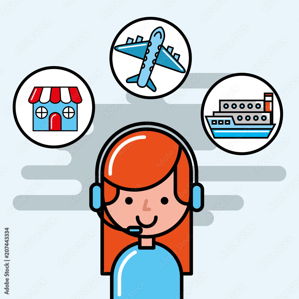 operator girl logistics and delivery service transport vector illustration operator girl logistics and delivery service transport vector illustration