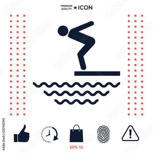 Swimmer on a springboard, Jumping into the water - icon