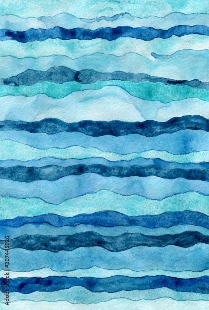 Watercolor Background with Blue Stripes