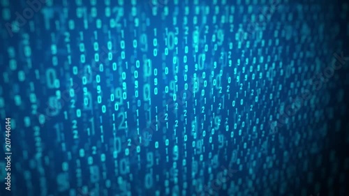 Wallpaper Mural Focused Computer Screen With Binary Code Loop/
Animation of a binary code with digits and numbers on on focused blue screen with camera effect Torontodigital.ca