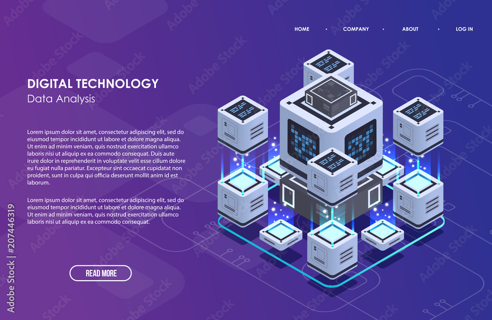 Concept of big data processing, Isometric data center, vector information processing and storage. Creative illustration with abstract geometric elements. Concept of big data processing, Isometric data center, vector information processing and storage. Creative illustration with abstract geometric elements.