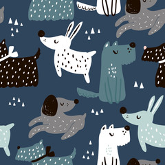 Keuken achterwand Honden patronen Getekende honden Scandinavisch babypatroon  © solodkayamari