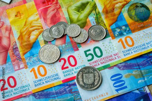 Switzerland money banknotes and coins photo