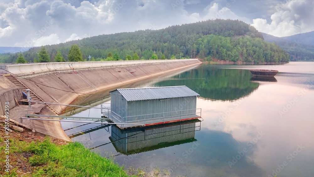 Obraz premium Water-supply reservoir Nyrsko on Uhlava river in National Park Sumava. Source of drinking water for western Bohemia. Czech Republic, Central Europe.