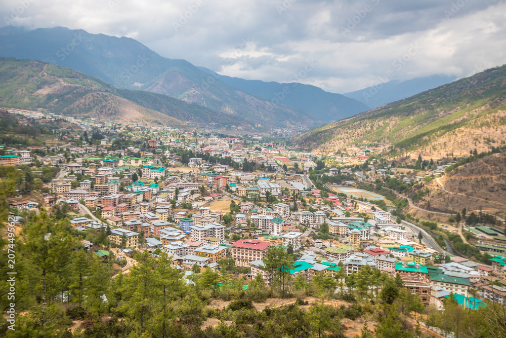 Panoramic view of Thimphu city in Bhutan