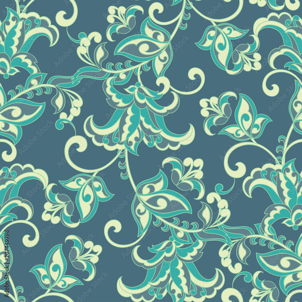 elegance seamless pattern with flowers and leaf, vector floral illustration in vintage style