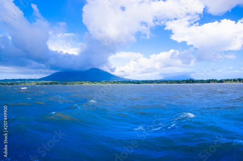 Volcan Concepcion  Isla Ometepe in Nicaragua. View from the ferry with cloud around the top of the mountain