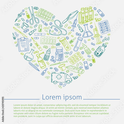 Medicine doodle. Hand drawn vector illustration