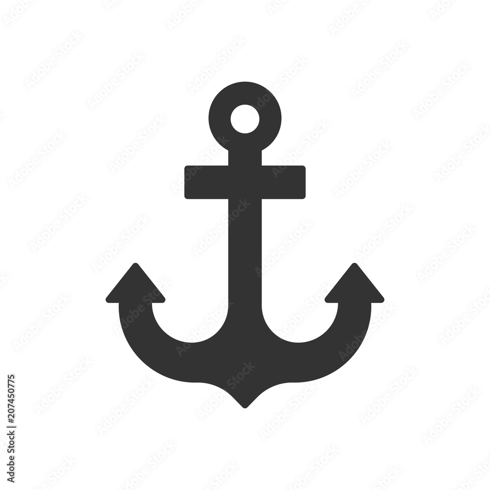 Black isolated icon of anchor on white background. Silhouette of anchor.