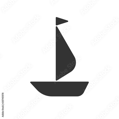 Black isolated icon of sail boat on white background. Silhouette of sailboat.