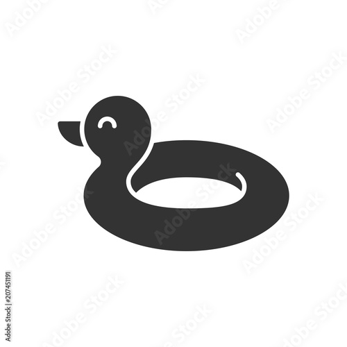 Black isolated icon of duck ring rubber on white background. Silhouette of ring rubber.
