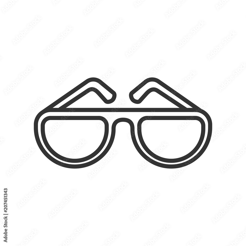 Black isolated outline icon of sunglasses on white background. Line Icon of glasses. Black isolated outline icon of sunglasses on white background. Line Icon of glasses.
